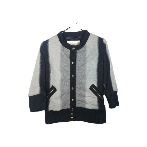 Lauren Moffatt Women's Sz Small Black Gray Wool Blend Buttons Bomber Jacket - Picture 1 of 10